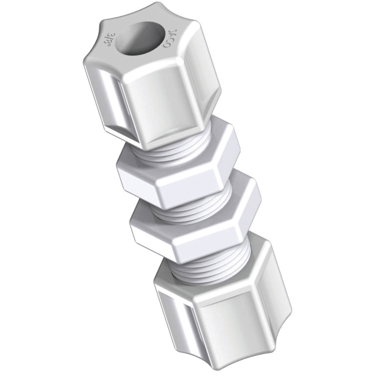 Jaco Plastic Tube Fittings, Bulkhead Unions, PP, 1/2" Tube, 20-8-P-PG, Pack of 10