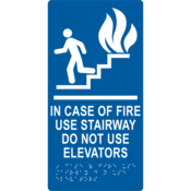 Accuform Braille Sign, In Case Of Fire Use Stairway Do Not Use Elevators, 12" X 6", Plastic, Blue, PAD940BU