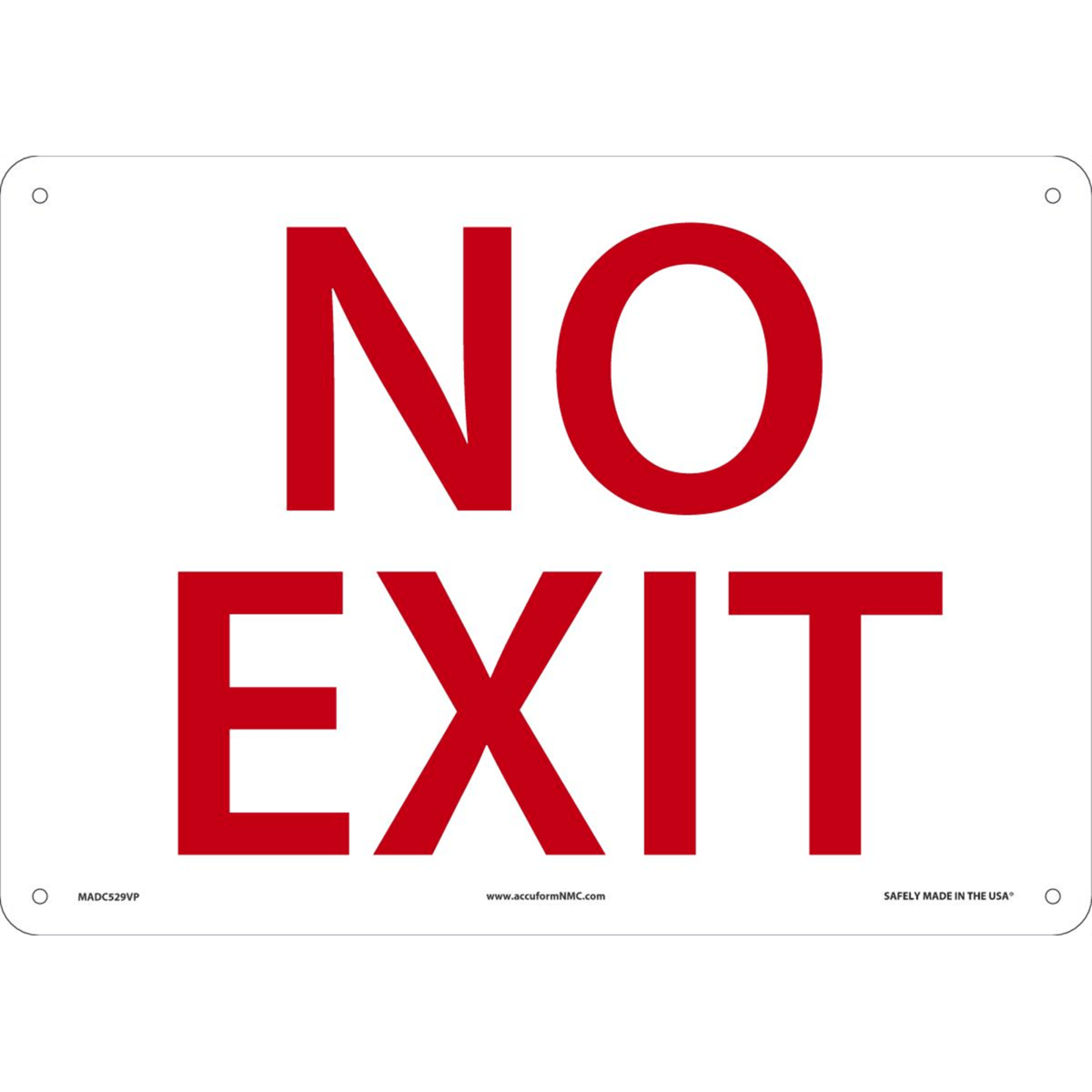 Accuform Safety Sign, No Exit, 10"H X 14"W, Plastic, MADC529VP