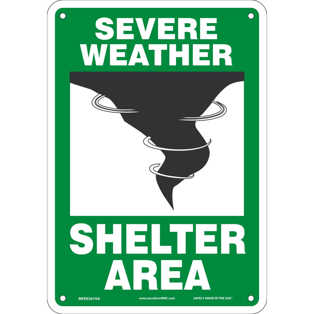 Accuform Safety Sign, Severe Weather Shelter Area, 10"H X 7"W, Aluminum, MFEX541VA