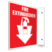Accuform Projection Sign, 90D Style, Fire Extinguisher (Down Arrow), 8"H X 8"W Panel, Plastic, PSP707