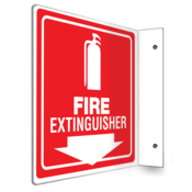 Accuform Projection Sign, 90D Style, Fire Extinguisher (Down Arrow), 8"H X 8"W Panel, Plastic, PSP729