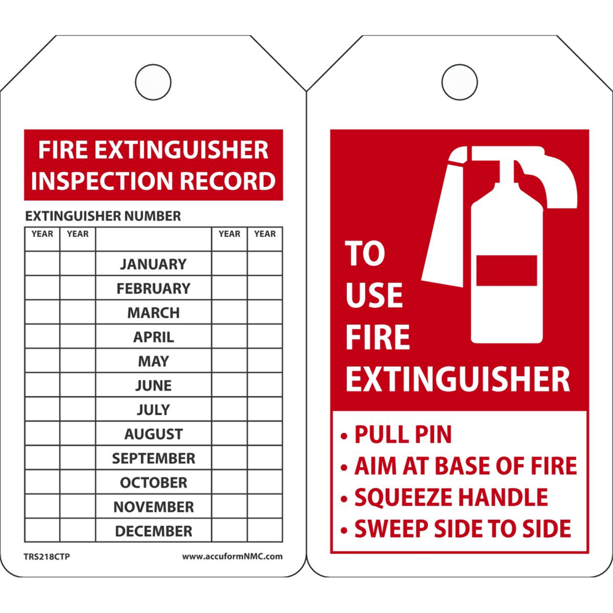 Accuform Fire Extinguisher Tags, To Use Fire Extinguisher, 5.75" X 3.25", Pf-Cardstock, 25/Pk, TRS218CTP