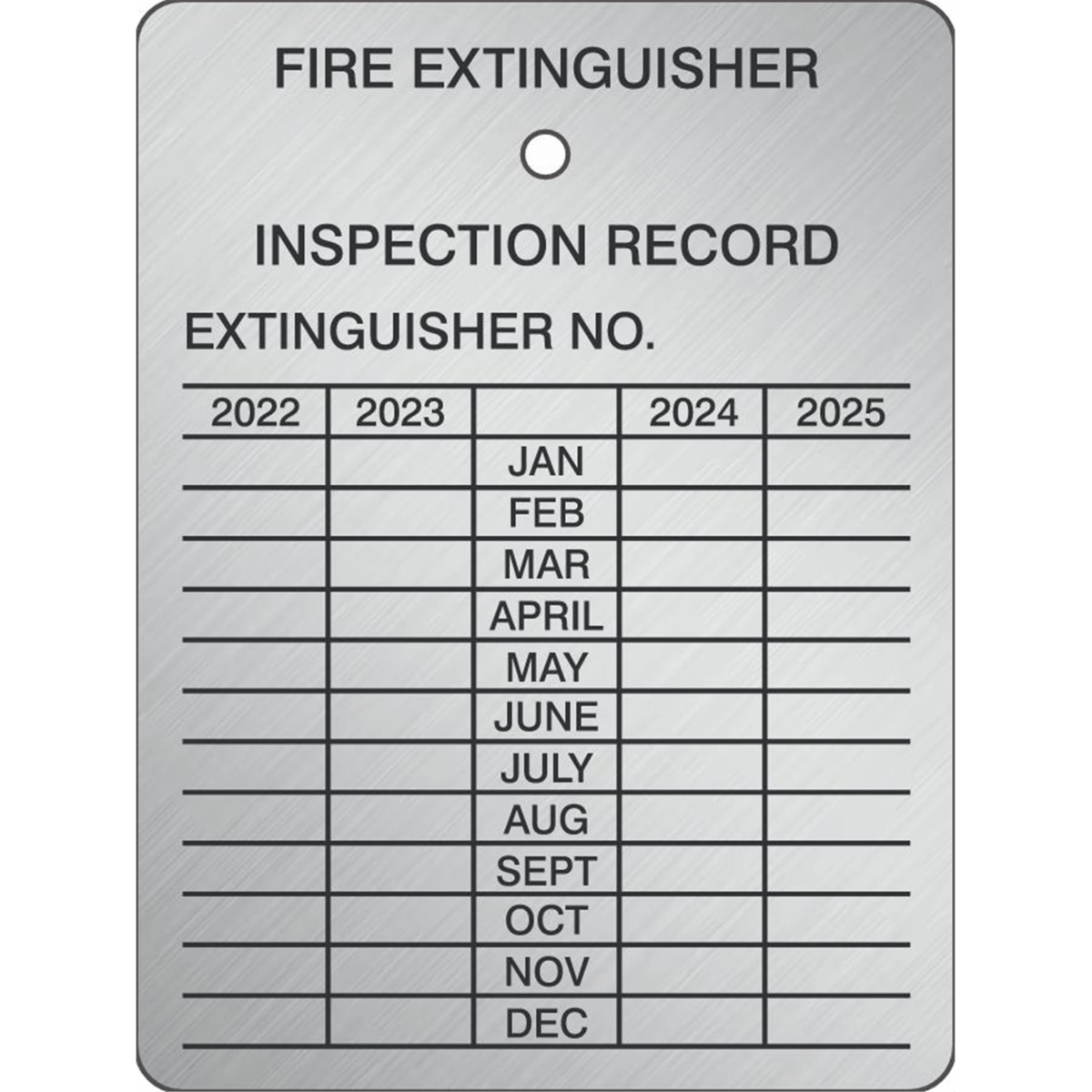 Accuform Fire Extinguish Inspection Tags, Fire Extinguisher Inspection Record, 3"X2.25", Alum, 5/Pk, TRS220