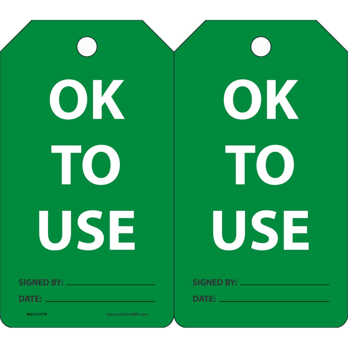 Accuform Cylinder Tags, Ok To Use, 5.75" X 3.25", Pf-Cardstock, 25/Pk, MGT217CTP