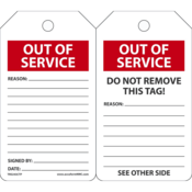Accuform Status Record Tags, Out Of Service, 5.75" X 3.25", Pf-Cardstock, 25/Pk, TRS243CTP