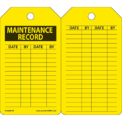 Accuform Inspection Tags, Maintenance Record, 5.75" X 3.25", Pf-Cardstock, 25/Pk, TRS309CTP