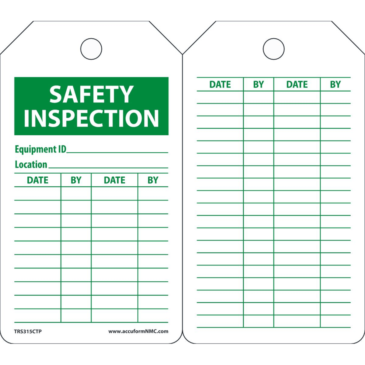 Accuform Inspection Tags, Safety Inspection, 5.75" X 3.25", Pf-Cardstock, 25/Pk, TRS315CTP