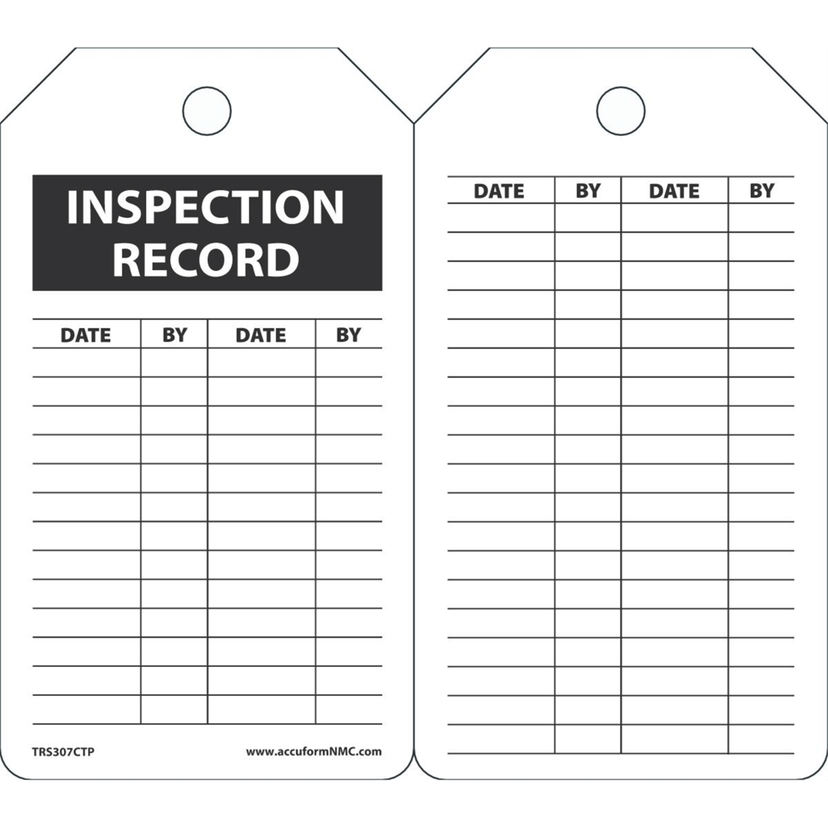 Accuform Inspection Tags, Inspection Record, 5.75" X 3.25", Pf-Cardstock, 25/Pk, TRS307CTP