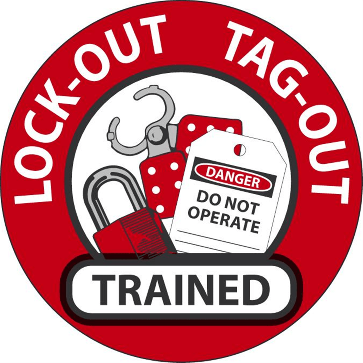Accuform Hard Hat Labels, Lock-Out Tag-Out Trained, 2.25" X 2.25", Adhesive Vinyl, 10/Pk, LHTL344
