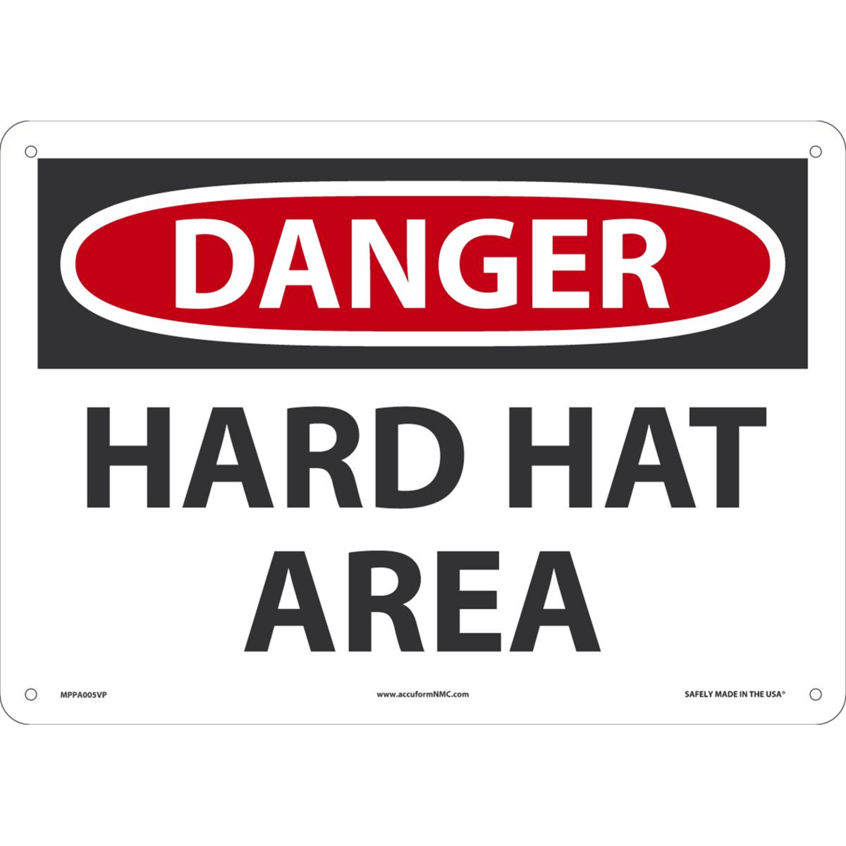 Accuform Safety Sign, Danger Hard Hat Area, 10"H X 14"W, Plastic, MPPA005VP