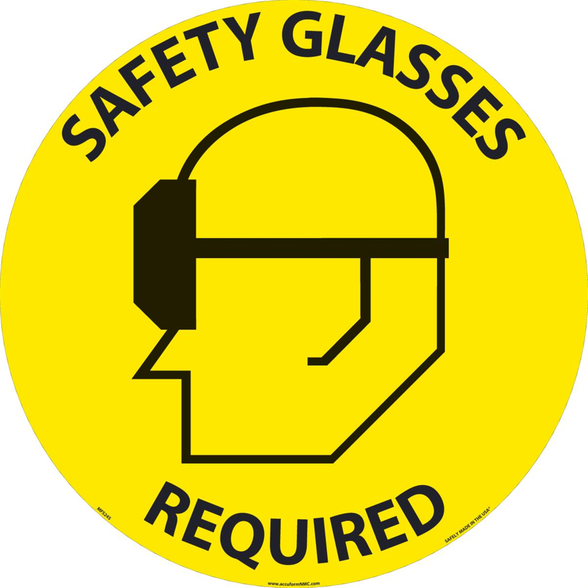 Accuform Walk On Slip-Gard Floor Sign, 17" Dia., Textured Non-Slip Surface, Safety Glasses Required, MFS245