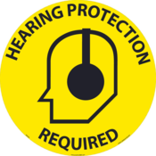 Accuform Walk On Slip-Gard Floor Sign, 17" Dia., Textured Non-Slip Surface, Hearing Protection Req'D, MFS246