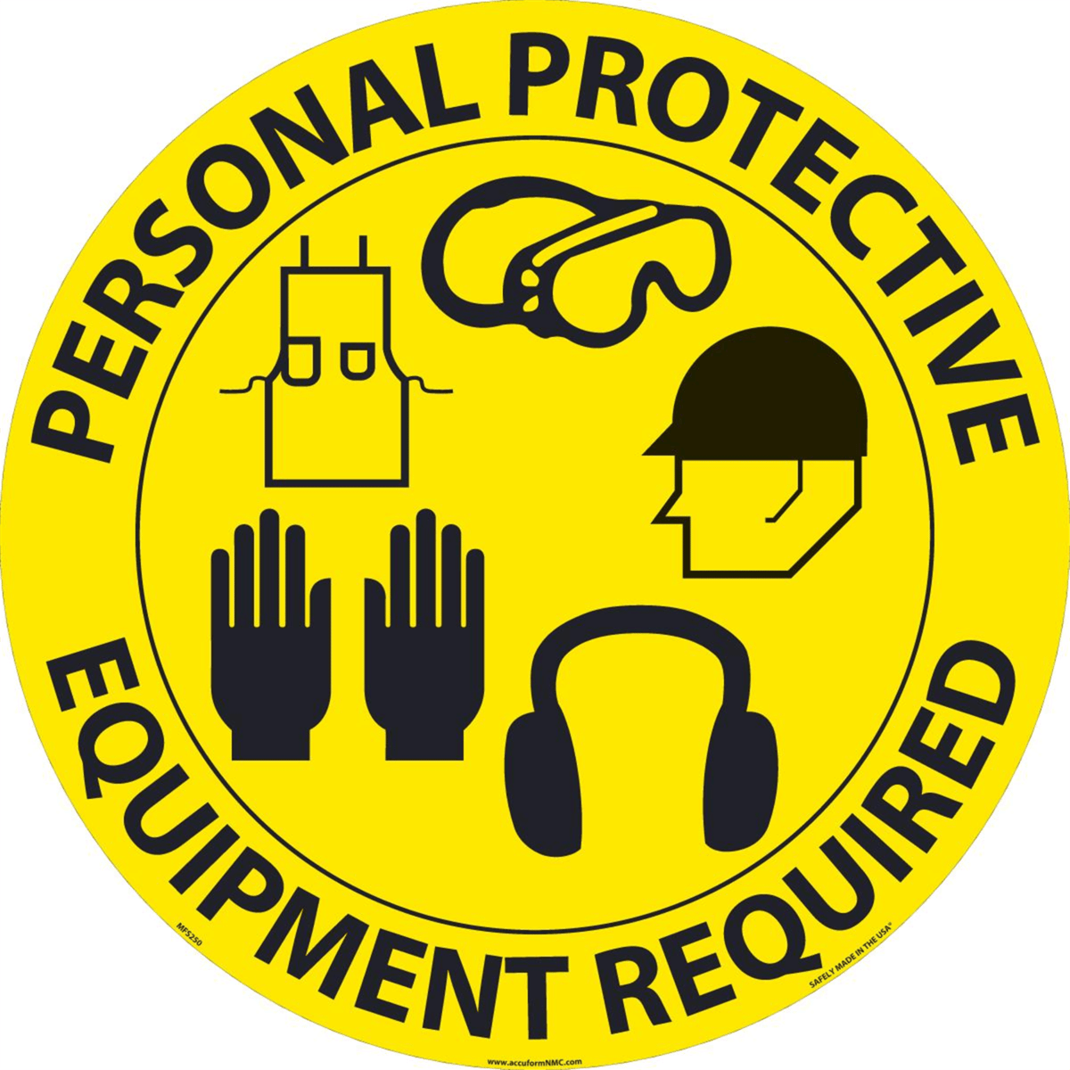 Accuform Walk On Slip-Gard Floor Sign, 17" Dia., Textured Non-Slip Surface, Ppe Required, MFS250