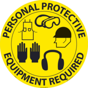 Accuform Walk On Slip-Gard Floor Sign, 17" Dia., Textured Non-Slip Surface, Ppe Required, MFS250