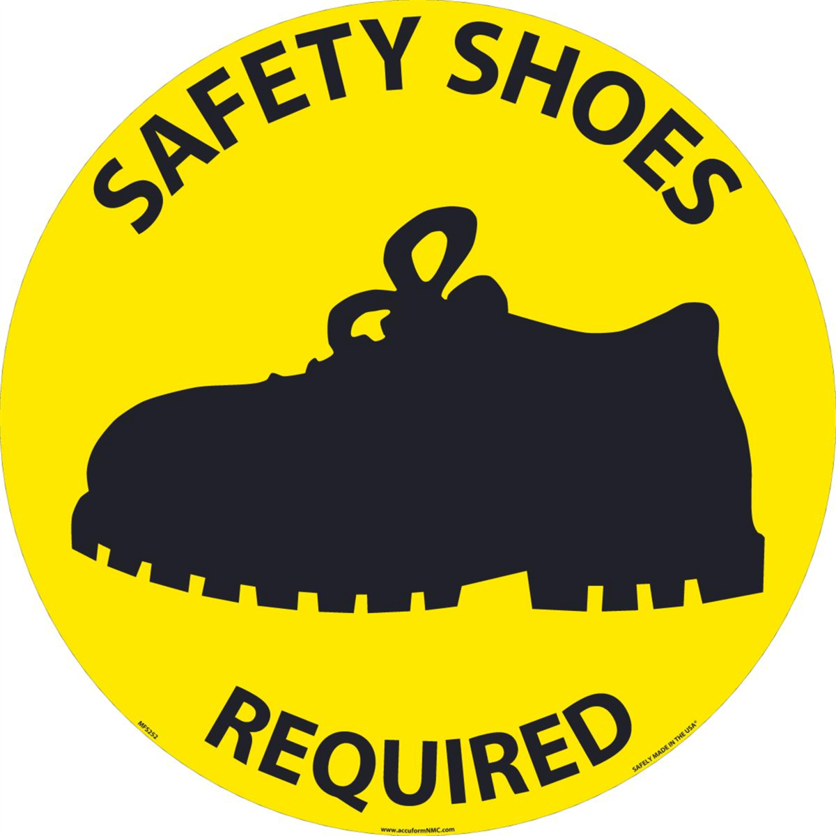 Accuform Walk On Slip-Gard Floor Sign, 17" Dia., Textured Non-Slip Surface, Safety Shoes Required, MFS252