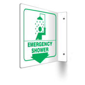Accuform Projection Sign, 90D Style, Emergency Shower (Down Arrow), 8"H X 8"W Panel, Plastic, PSP710
