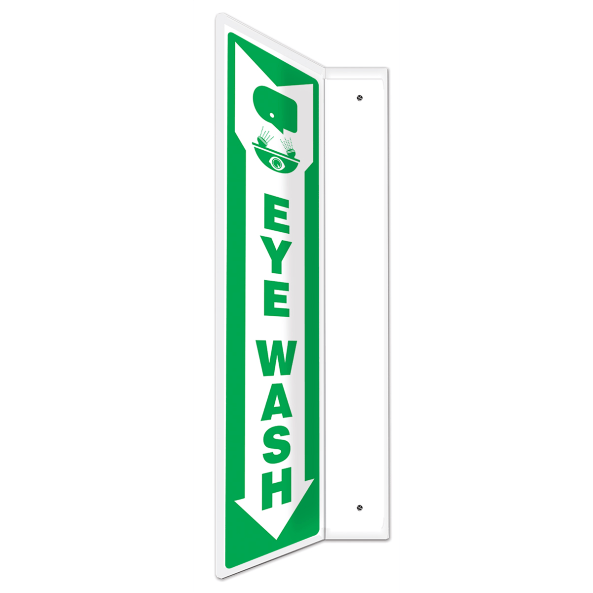 Accuform Projection Sign, 90D Style, Eye Wash (Down Arrow), 18"H X 4"W Panel, Plastic, PSP437
