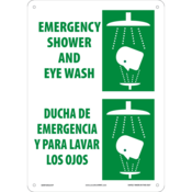 Accuform Safety Sign, Emergency Shower And Eye Wash (Bilingual) Graphic, 14"Hx10"W, Plastic, SBMFSR502VP
