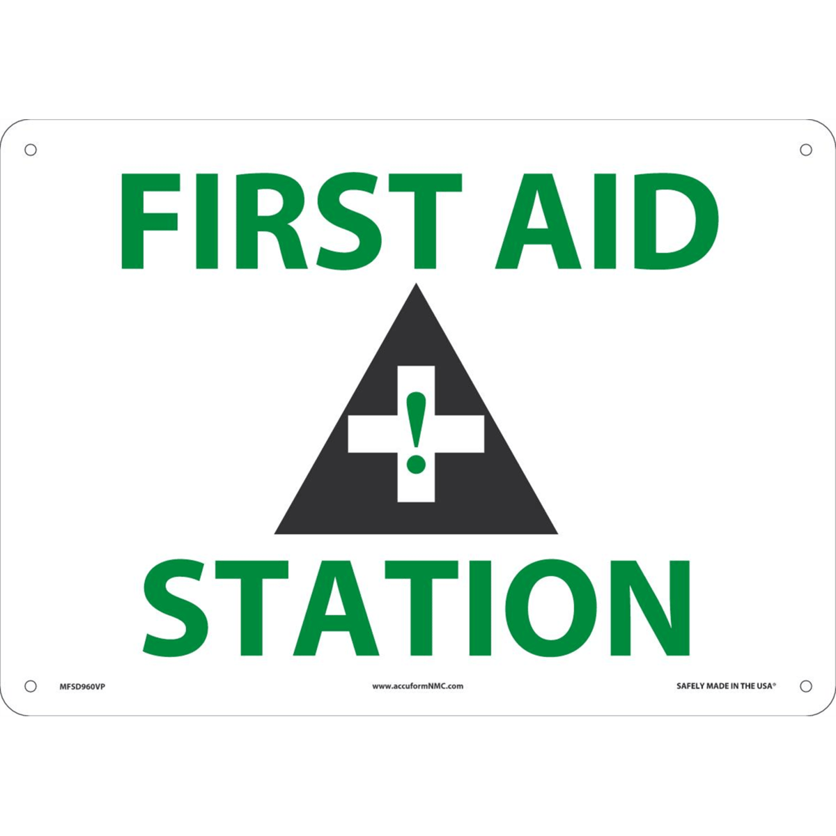 Accuform Safety Sign, First Aid Station, 10"H X 14"W, Plastic, MFSD960VP
