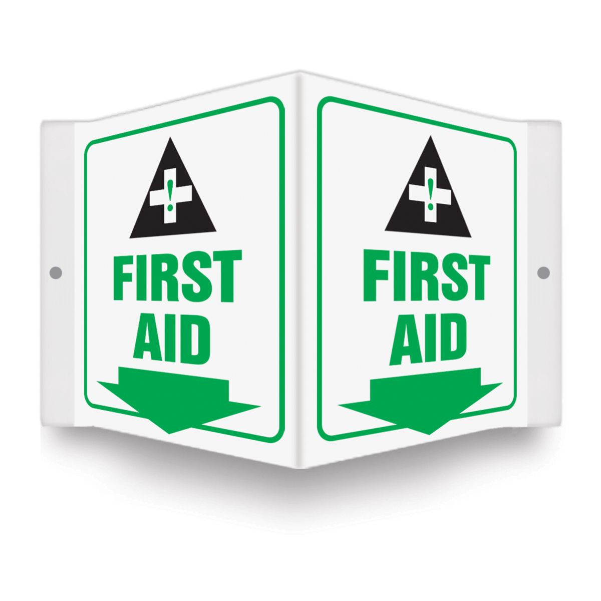 Accuform Projection Sign, 3D Style, First Aid (Down Arrow), 6"H X 5"W Panel, Plastic, PSP605