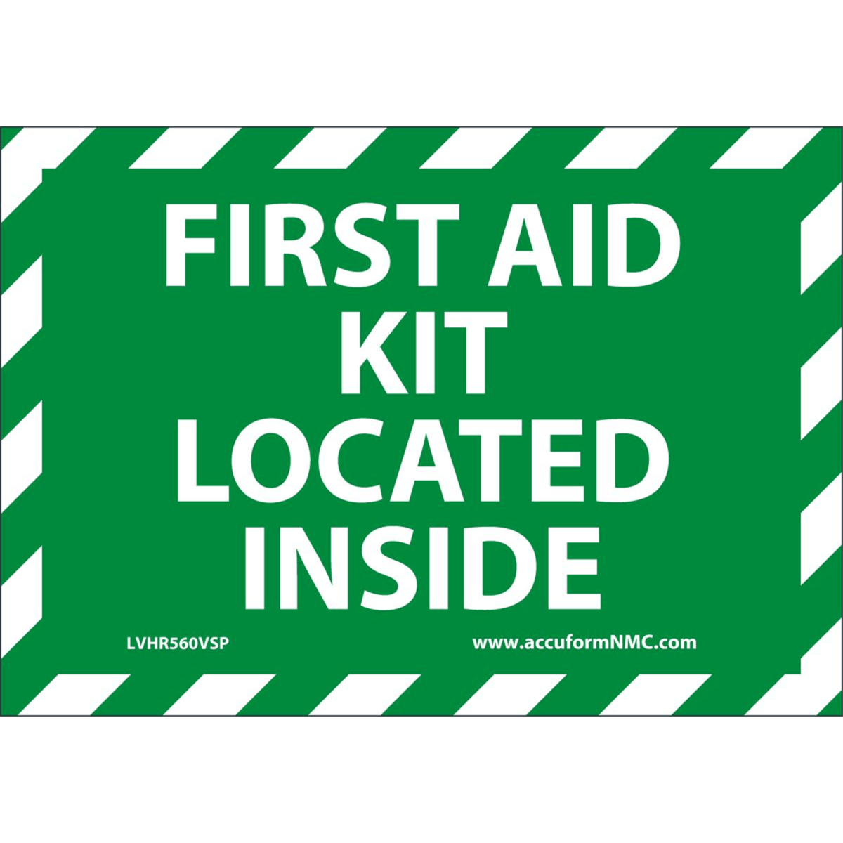 Accuform Safety Labels, First Aid Kit Located Inside, 3.5"H X 5"W, Adhesive Vinyl, 5/Pk, LVHR560VSP