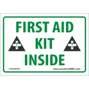 Accuform Safety Labels, First Aid Kit Inside (Graphic), 3.5"H X 5"W, Adhesive Vinyl, 5/Pk, LFSD509VSP