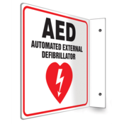 Accuform Projection Sign, 90D Style, Aed Automated External Defibrillator, 8"H X 8"W Panel, Plastic, PSP721