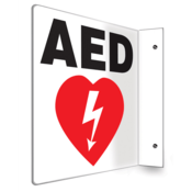 Accuform Projection Sign, 90D Style, Aed, 8"H X 8"W Panel, Plastic, PSP708
