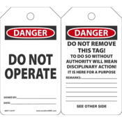 Accuform Safety Tags, Danger Do Not Operate, 5.75" X 3.25", Pf-Cardstock, 25/Pk, MDT112CTP