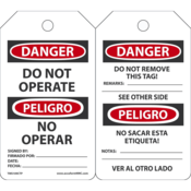 Accuform Safety Tags, Danger Do Not Operate (Bilingual), 5.75" X 3.25", Pf-Cardstock, 25/Pk, TMS109CTP