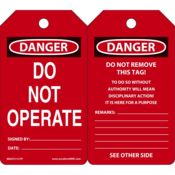 Accuform Safety Tags, Danger Do Not Operate, 5.75" X 3.25", Pf-Cardstock, 25/Pk, MDGT211CTP