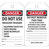 Accuform Safety Tags, Danger Do Not Use Reason Tagged, 5.75" X 3.25", Pf-Cardstock, 25/Pk, MDT184CTP