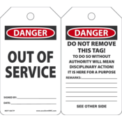 Accuform Safety Tags, Danger Out Of Service, 5.75" X 3.25", Pf-Cardstock, 25/Pk, MDT158CTP