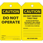 Accuform Safety Tags, Caution Do Not Operate, 5.75" X 3.25", Pf-Cardstock, 25/Pk, MDT610CTP