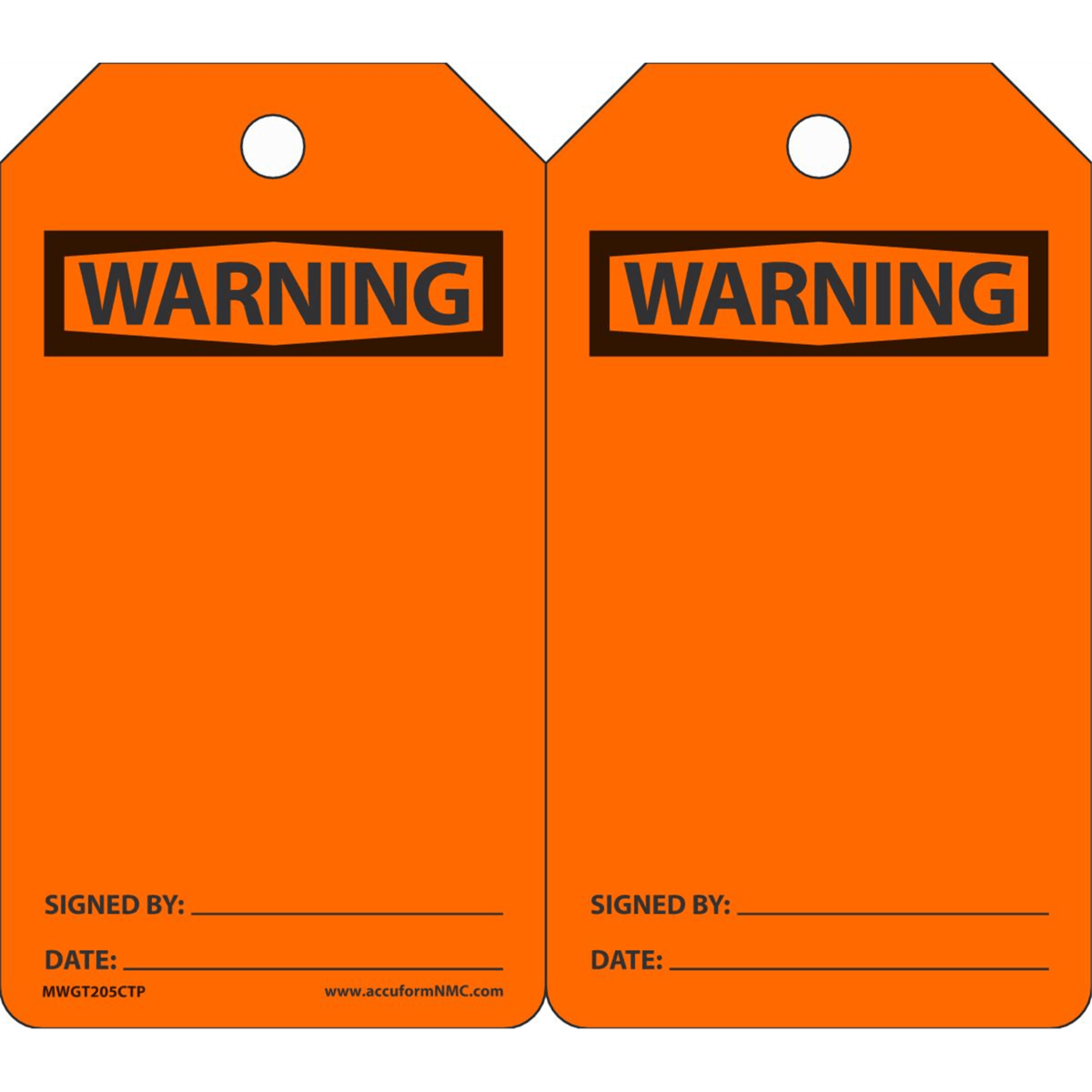 Accuform Safety Tags, Warning (Blank), 5.75" X 3.25", Pf-Cardstock, 25/Pk, MWGT205CTP