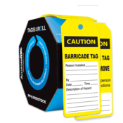 Accuform Tags By-The-Roll, Caution Barricade Tag, 6.25"H X 3"W, Pf-Cardstock, 100/Rl, TAR136