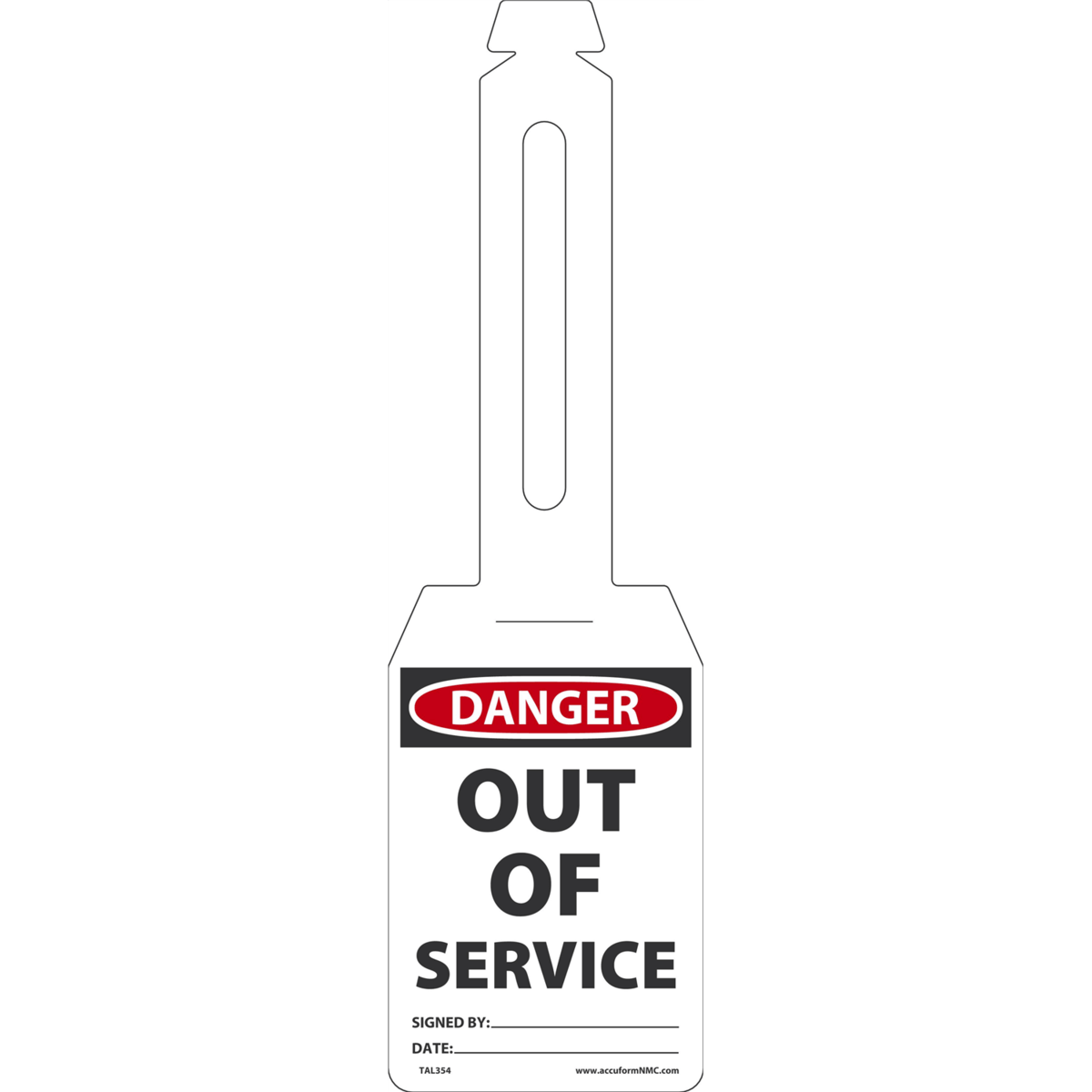 Accuform Loop 'N Strap Tags, Danger Out Of Service, 5.25" X 3.25", Rp-Plastic, 25/Pk, TAL354