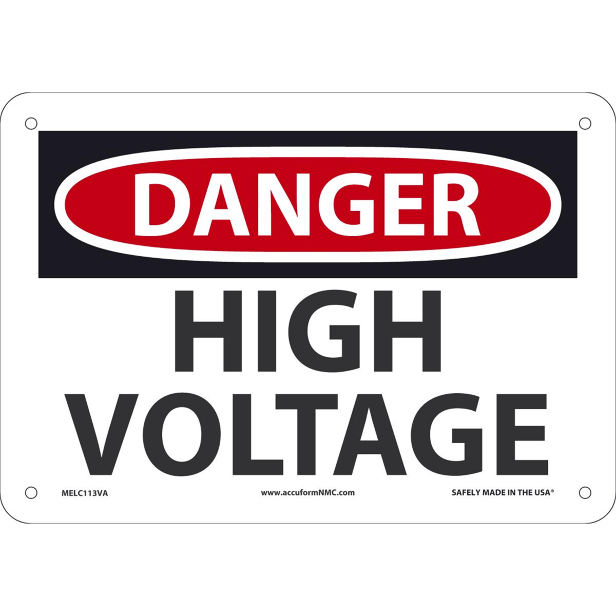 Accuform Safety Sign, Danger High Voltage, 7" X 10", Aluminum, MELC113VA