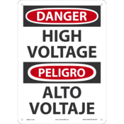Accuform Safety Sign, Danger High Voltage (Bilingual), 14" X 10", Aluminum, SBMELC114VA