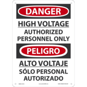 Accuform Safety Sign, Danger High Volt Auth. Personnel Only (Bilingual), 14" X 10", Aluminum, SBMELC187VA