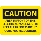 Accuform Safety Sign, Caution Area In Front Of Electrical Panel, 7" X 10", Aluminum, MELC639VA