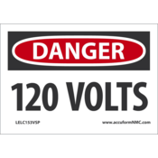 Accuform Safety Labels, Danger 120 Volts, 3.5" X 5", Adhesive Vinyl, 5/Pk, LELC153VSP