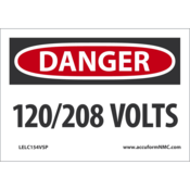 Accuform Safety Labels, Danger 120/208 Volts, 3.5" X 5", Adhesive Vinyl, 5/Pk, LELC154VSP