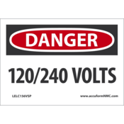 Accuform Safety Labels, Danger 120/240 Volts, 3.5" X 5", Adhesive Vinyl, 5/Pk, LELC156VSP