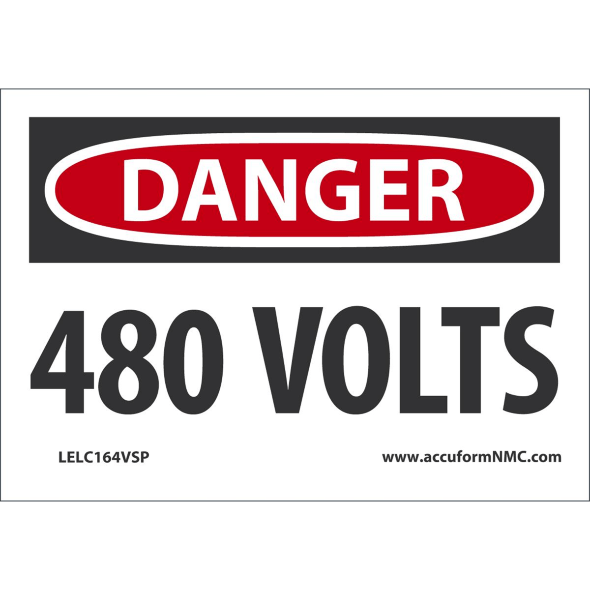 Accuform Safety Labels, Danger 480 Volts, 3.5" X 5", Adhesive Vinyl, 5/Pk, LELC164VSP