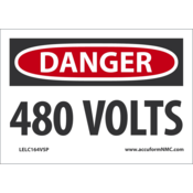 Accuform Safety Labels, Danger 480 Volts, 3.5" X 5", Adhesive Vinyl, 5/Pk, LELC164VSP