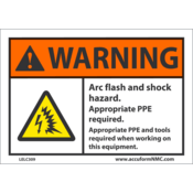 Accuform Arc Flash Label, Warning Arc Flash/Shock Hazard Approp. Ppe Req'D, 3.5X5, Adh Dura-Vinyl, LELC309