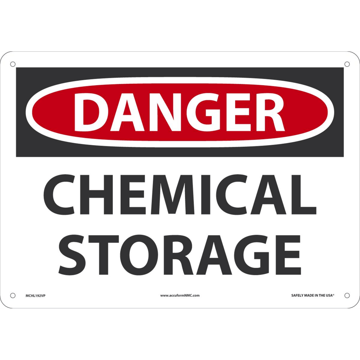 Accuform Safety Sign, Danger Chemical Storage, 10" X 14", Plastic, MCHL192VP
