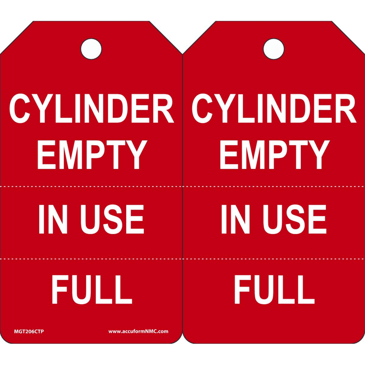 Accuform Cylinder Tags, Cylinder Empty In Use Full-Perforated, 5.75"X3.25", Pf-Cardstock, 25/Pk, MGT206CTP